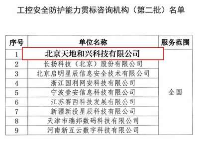 權威認可，專業賦能 天地和興入選工控安全防護能力貫標咨詢機構